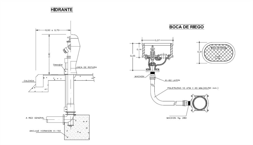 Hidrante y boca de riego